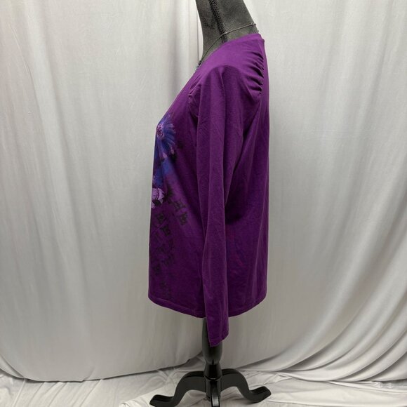 Faded Glory Purple Long Sleeve Floral Top Womens Size Large 12-14 Comfy Casual - Picture 4 of 8